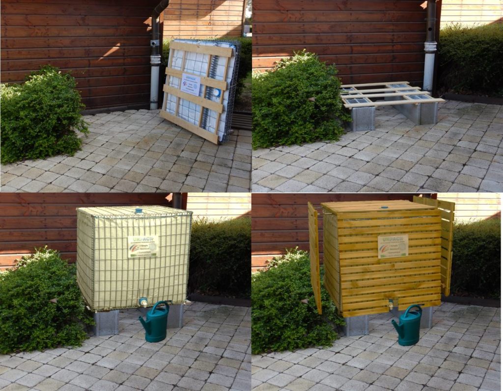 Cuve de 1000 litres - habillage bois simple- 4 parpaings pratiques